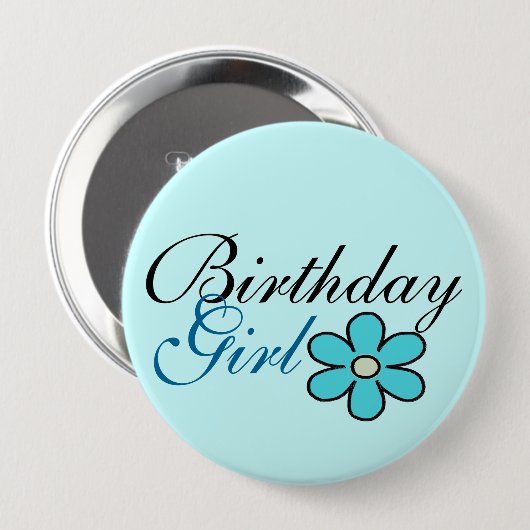  blauwe bloem, meisje, grote Button (Voorkant /achterkant)