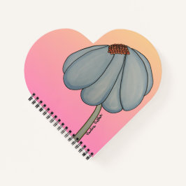 Blauwe bloem met roze achtergrond hart notitieboek