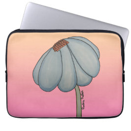 Blauwe Bloem met roze achtergrond Laptop Sleeve