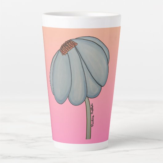 Blauwe bloem met roze achtergrond latte mok (Voorkant)