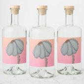 Blauwe Bloem met Roze Achtergrond Likeurfles Etiket (Flessen)