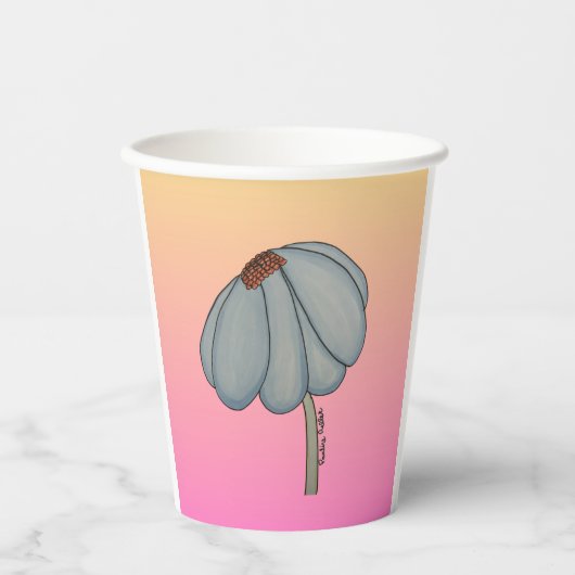 Blauwe bloem met roze achtergrond papieren bekers (Voorkant)