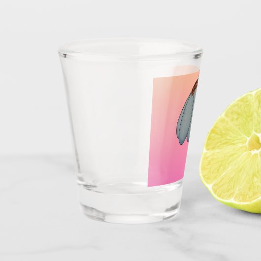 Blauwe bloem met roze achtergrond shot glas (Links)