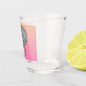 Blauwe bloem met roze achtergrond shot glas (Rechts)