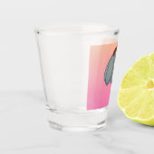Blauwe bloem met roze achtergrond shot glas (Links)