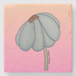Blauwe bloem met roze achtergrond stenen onderzetter