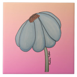 Blauwe Bloem met roze achtergrond Tegeltje