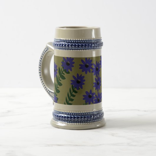 Blauwe bloem met stengel display bierpul (Voorkant links)