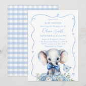Blauwe bloem met vlinderolifant Baby shower Kaart (Voorkant / Achterkant)