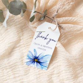 Blauwe Bloem Minimalistische Waterverf Dank je wel Cadeaulabel