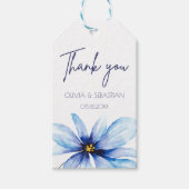 Blauwe Bloem Minimalistische Waterverf Dank je wel Cadeaulabel (Voorkant)