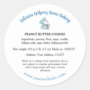 Blauwe Bloem Mixer Bakkerij Cottage Wet Cookie Lab Ronde Sticker