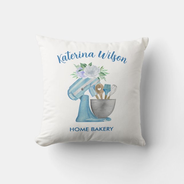 Blauwe Bloem Mixer Home Bakery Promotie Kussen (Voorkant)