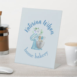 Blauwe Bloem Mixer Klein Bakkerij Logo Merk Reclamebord Met Voetstuk