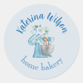Blauwe Bloem Mixer Klein Bakkerij Logo Merk Ronde Sticker