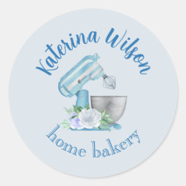 Blauwe Bloem Mixer Kleine Bakkerij Logo Merk Activ Ronde Sticker