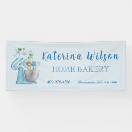 Blauwe Bloem Mixer Kleine Bakkerij Logo Merk Banne Spandoek