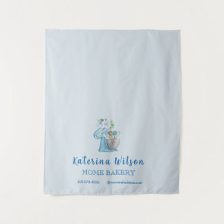 Blauwe Bloem Mixer Kleine Bakkerij Logo Merk Banne Wandkleed