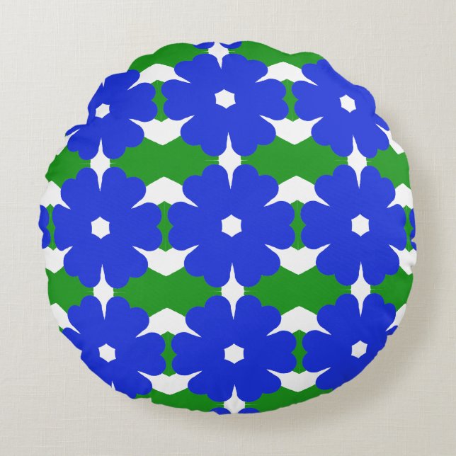 Blauwe bloem modern eenvoudig rond kussen (Voorkant)