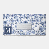 Blauwe Bloem Motief Monogram Eerste Letter Bureaumat (Keyboard & Muis)