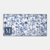 Blauwe Bloem Motief Monogram Eerste Letter Bureaumat (Voorkant)