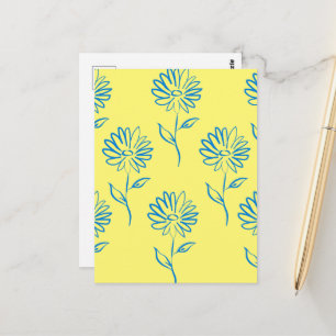 Blauwe Bloem Omlijning Op Een Gele Achtergrond Briefkaart