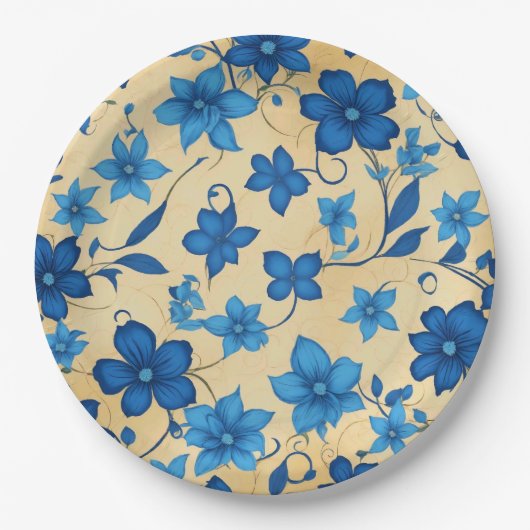 Blauwe bloem ontwerp papier bord (Voorkant)