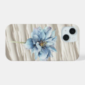 Blauwe Bloem Op Abstract Ivoor Textuur iPhone 15 Case (Achterkant horizontaal)