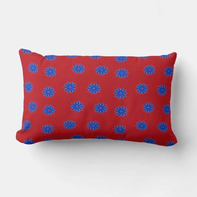 Blauwe bloem op rood kussen (Voorkant)