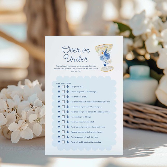 Blauwe bloem over of onder bruidsspel (Blue Floral Bridal Shower Game)