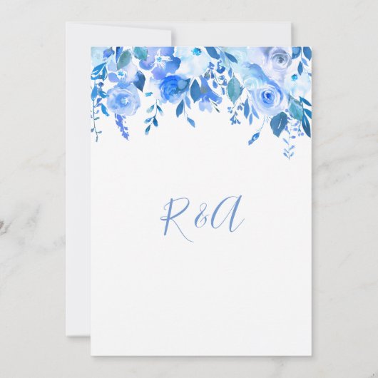 Blauwe bloem redt de datum, blauwe bloemen bruilof save the date (Achterkant)