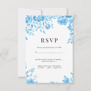 Blauwe Bloem Retro bloemenbruiloft RSVP Kaartje