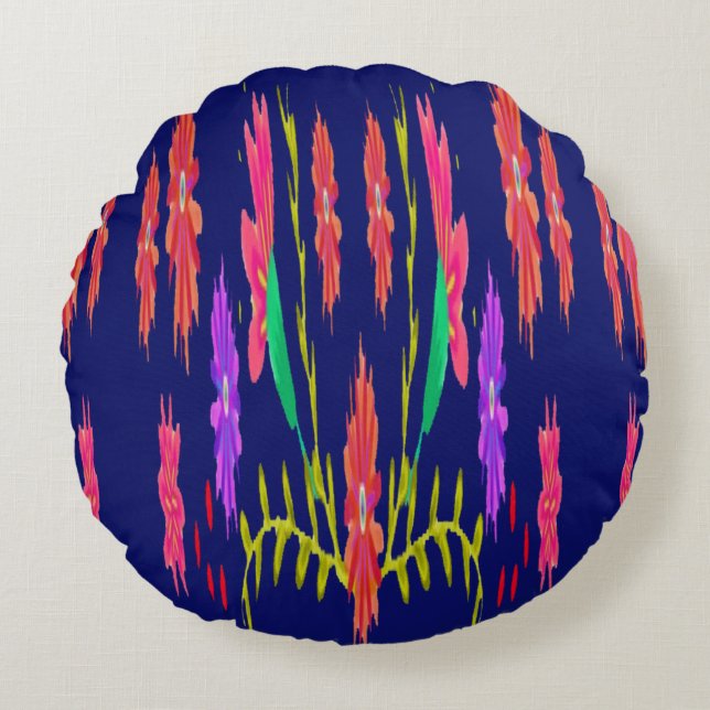 Blauwe bloem rond kussen (Voorkant)