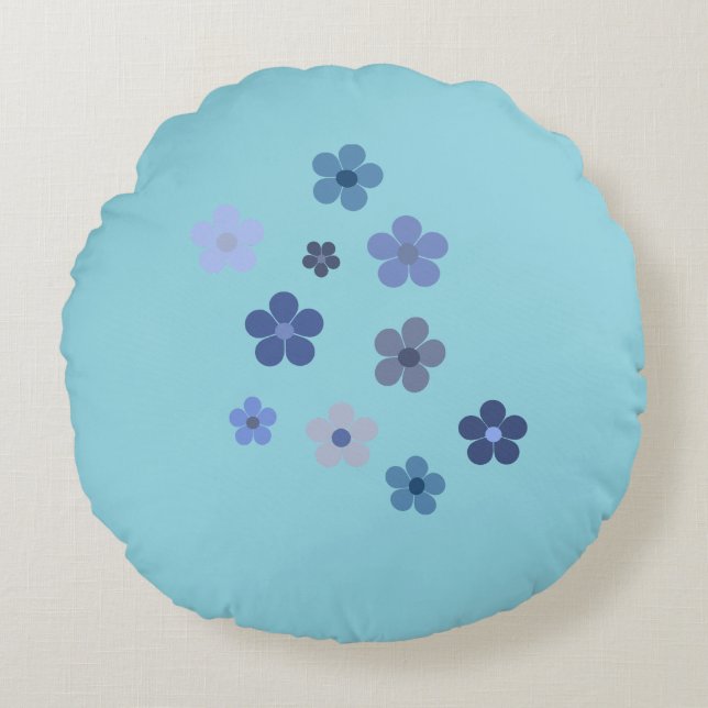 blauwe bloem rond kussen (Voorkant)