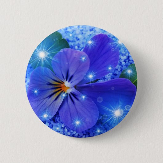 blauwe bloem ronde button 5,7 cm (Voorkant)