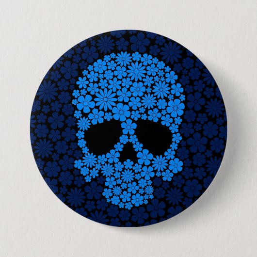 Blauwe bloem ronde button 7,6 cm (Voorkant)