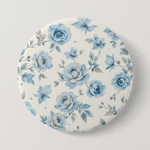 Blauwe bloem ronde button 7,6 cm
