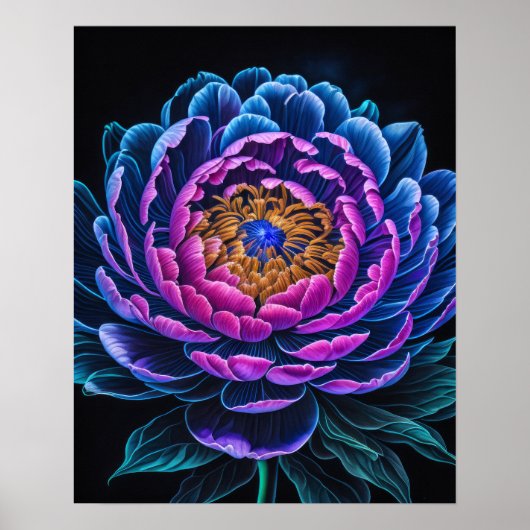 Blauwe bloem roze poster (Voorkant)