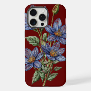 Blauwe Bloem Schets op aangepaste achtergrond Tele iPhone 15 Pro Max Case