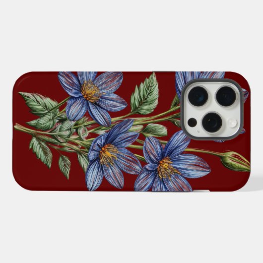 Blauwe Bloem Schets op aangepaste achtergrond Tele iPhone Hoesje (Achterkant horizontaal)