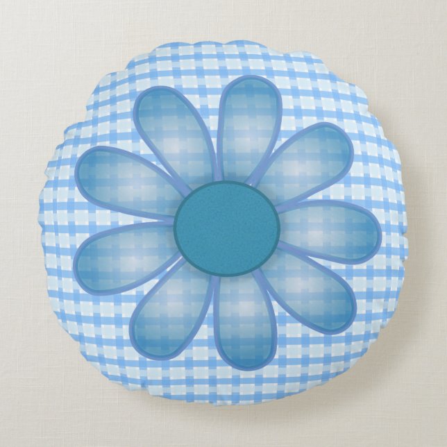 Blauwe Bloem Screwball Graphics Rond Kussen (Voorkant)