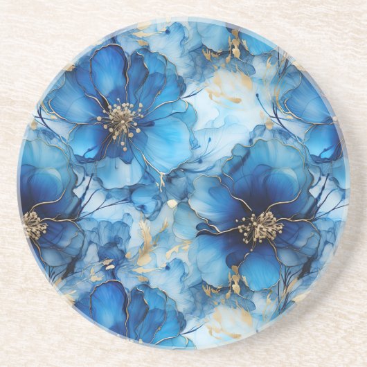 blauwe bloem stenen onderzetter (Voorkant)
