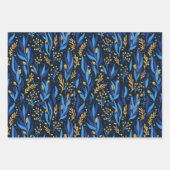 Blauwe bloem, sterren, licht Chanoeka patroon Inpakpapier Vel (Voorkant)