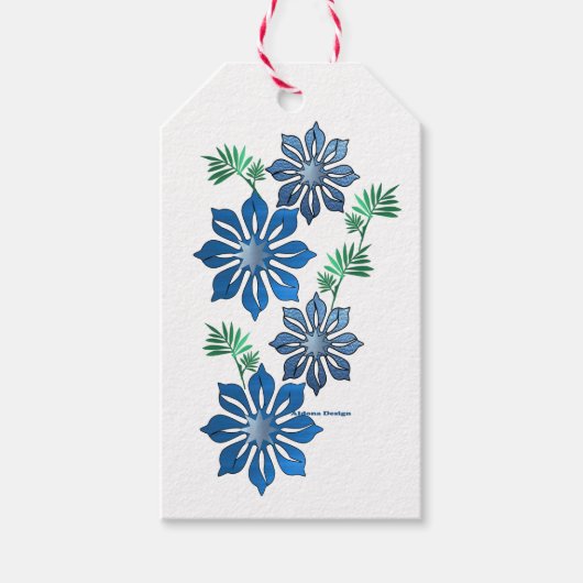 Blauwe bloem sticker cadeaulabel (Voorkant)