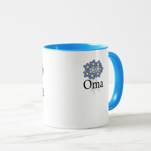  blauwe bloem T-shirt Mok (Voorkant rechts)
