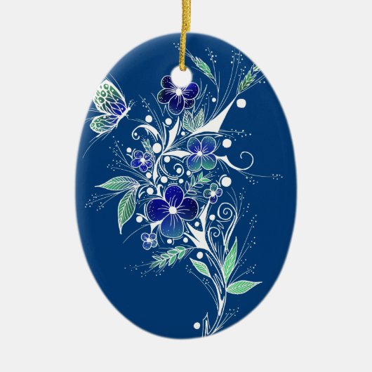 Blauwe Bloem Tattoo Keramisch Ornament (Voorkant)