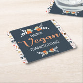 Blauwe bloem van de Thanksgiving Vegan met oranje  Kartonnen Onderzetters (Schuin)