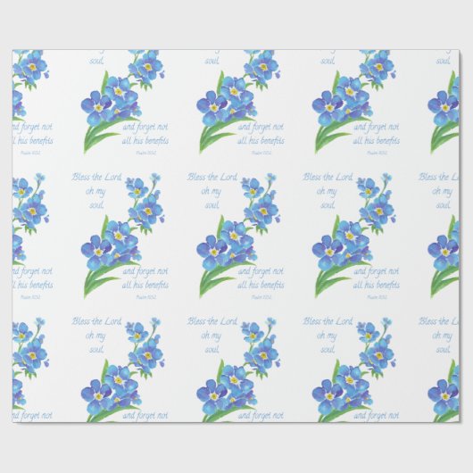  Blauwe Bloem Vergeet Mij Niet, Zegen de Here Cadeaupapier (Vlak)