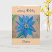 Blauwe Bloem Verjaardag Kaart (Gele Bloem)