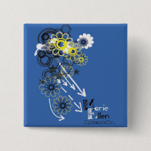 Blauwe bloem vierkante button 5,1 cm